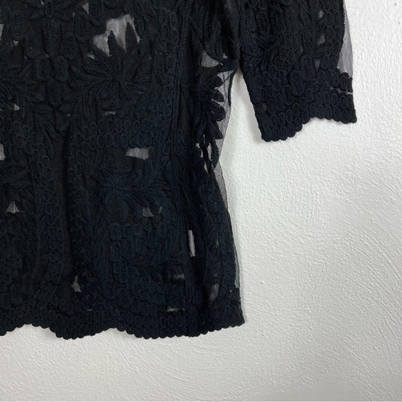 Laundry By Shelli Segal Black Mesh Lace Short Sleeve Top - Picture 7 of 10